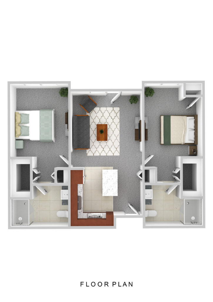 Spacious senior living apartment at Vista Prairie at Fieldcrest with two bedrooms, modern kitchen, and comfortable living area in Sheldon, Iowa.