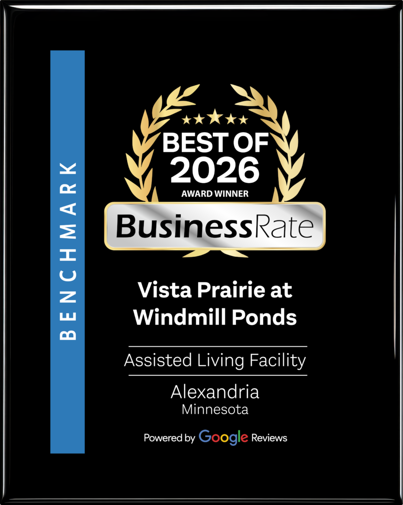 The Benefits of Choosing a Nonprofit Senior Living Community - Vista Prairie at Windmill Ponds Award badge reading Best of 2026 with gold laurel wreath, for Vista Prairie at Windmill Ponds in Alexandria, Minnesota, powered by Google Reviews