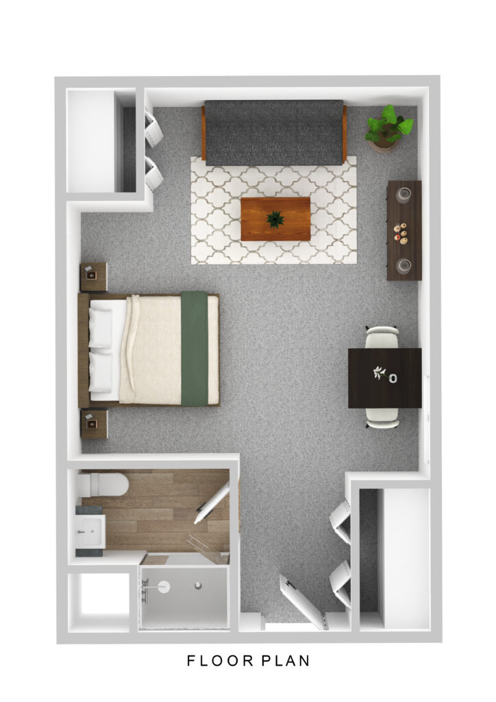Comfortable senior living apartment at Vista Prairie at Garnette Gardens in Redwood Falls, MN with modern furnishings and accessible amenities.