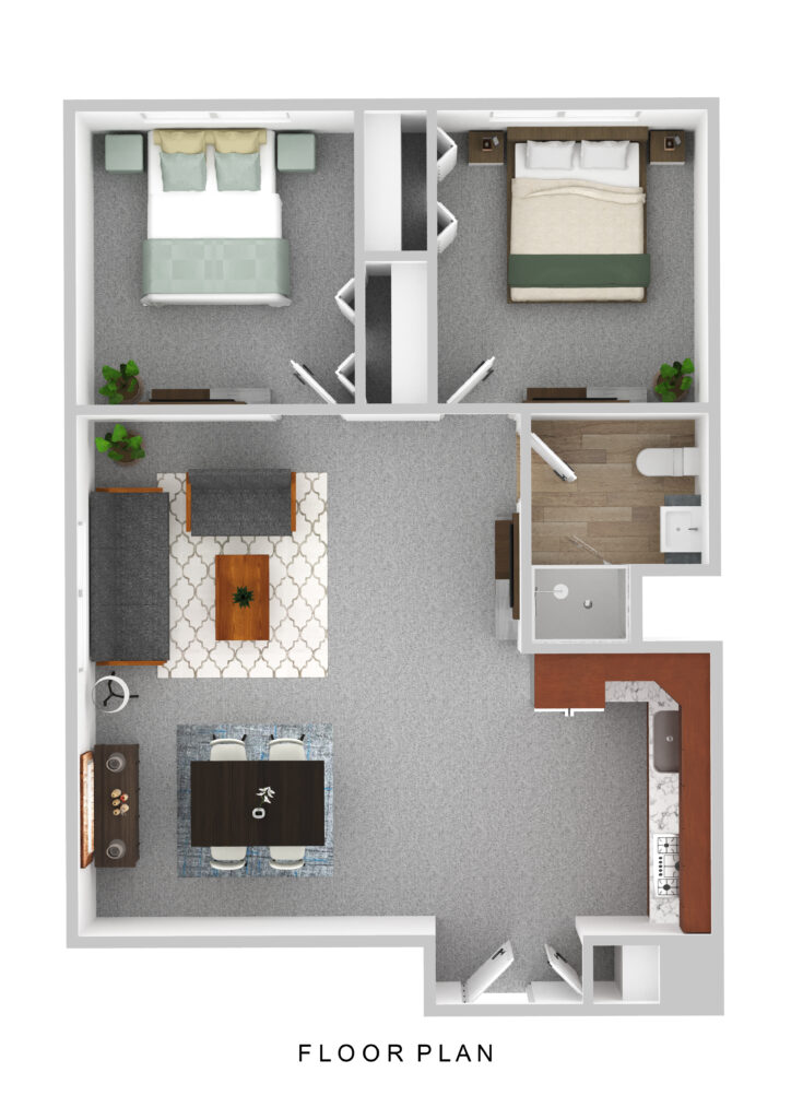 Bright senior apartment floor plan at Vista Prairie Garnette Gardens in Redwood Falls, MN, featuring two bedrooms, open living space, modern kitchen, and accessible bathroom for comfortable senior living.