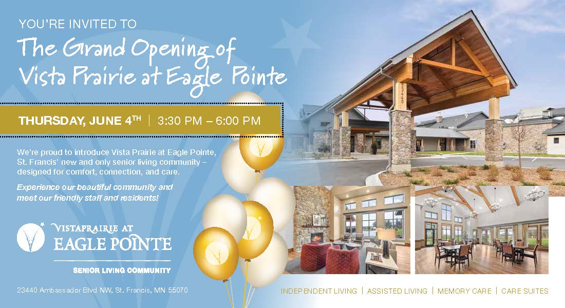 picture of invitation inviting people to grand opening of Vista Prairie at Eagle Pointe